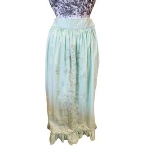 Long floral mint green embroidered skirt hand made 70s maxi boho pesant western